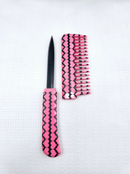 Pink Heart | Hair Comb | Concealed Knife