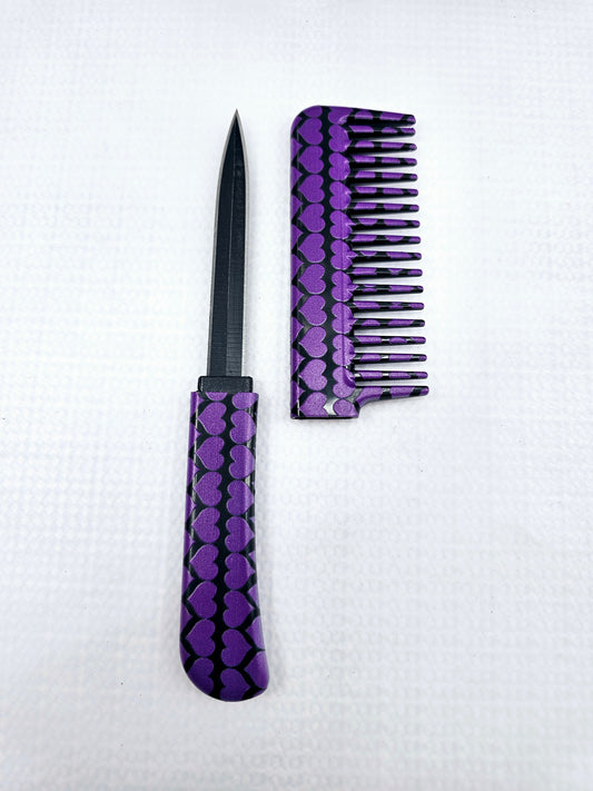 Purple Mini Heart | Hair Comb | Concealed Knife