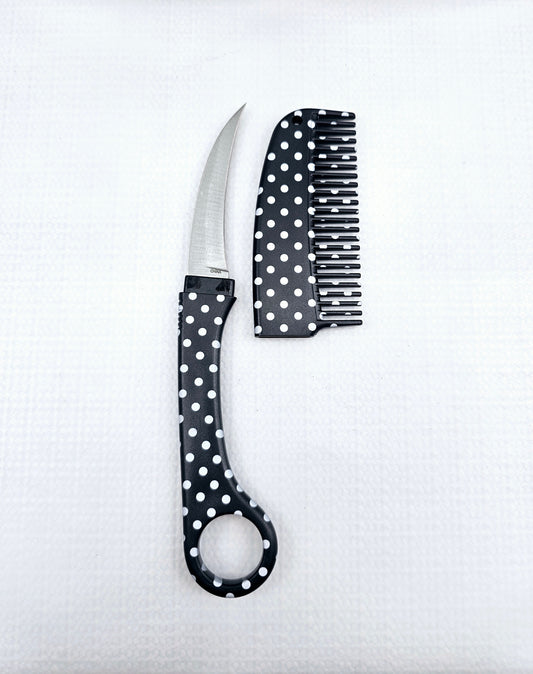 Black Polka Dot | Hair Comb | Knife