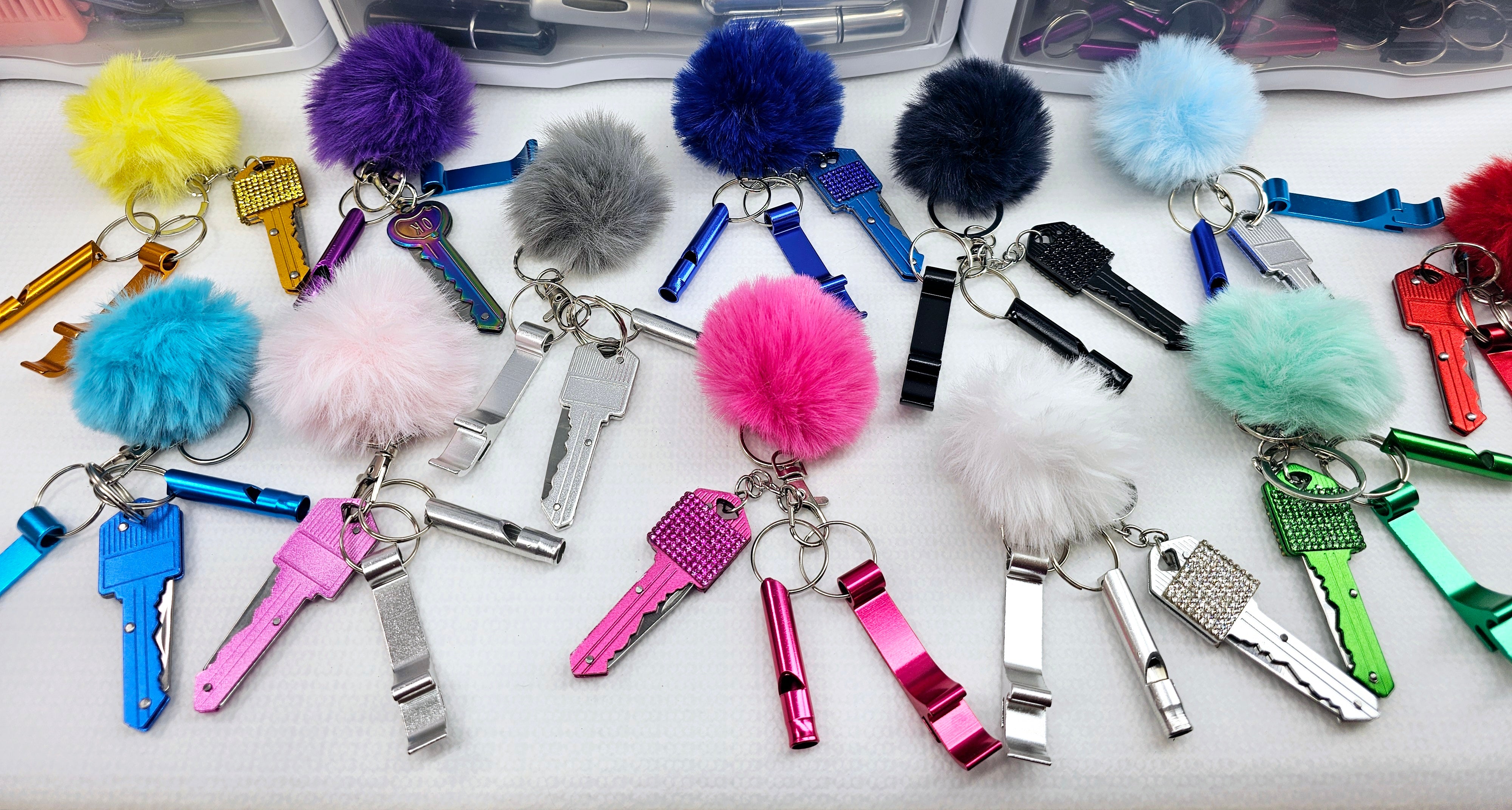 Defense Key Set Mini-Pom Self-Defense Keychain Sets – Daisy Chain Defense