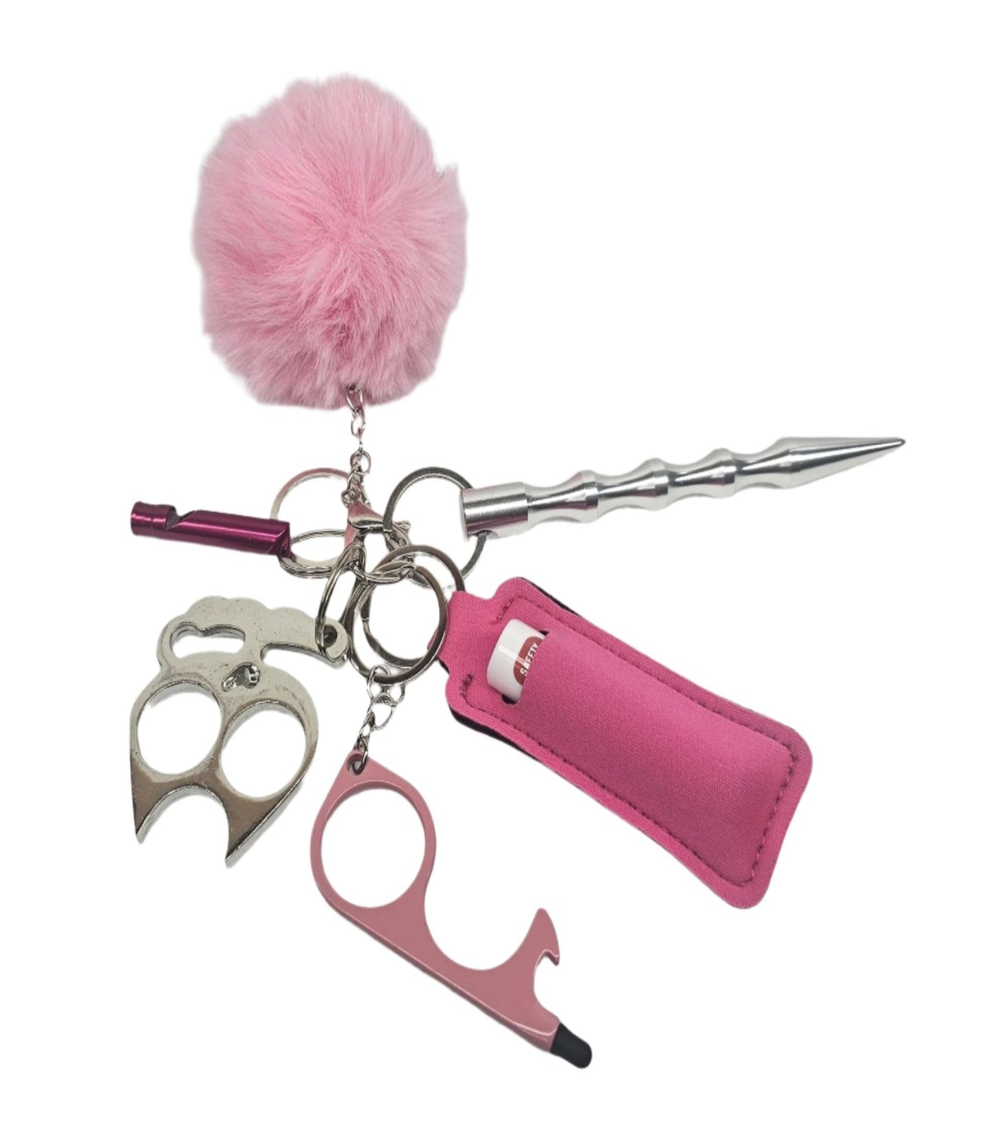 Pink and Silver | Pom-Pom | Keychain Set